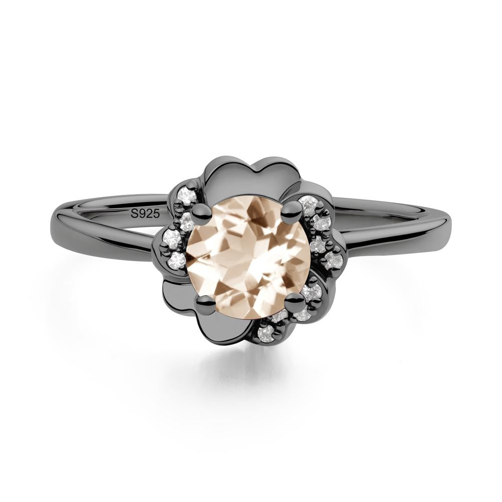Round Morganite Floral Engagement Ring - LUO Jewelry #metal_black finish sterling silver