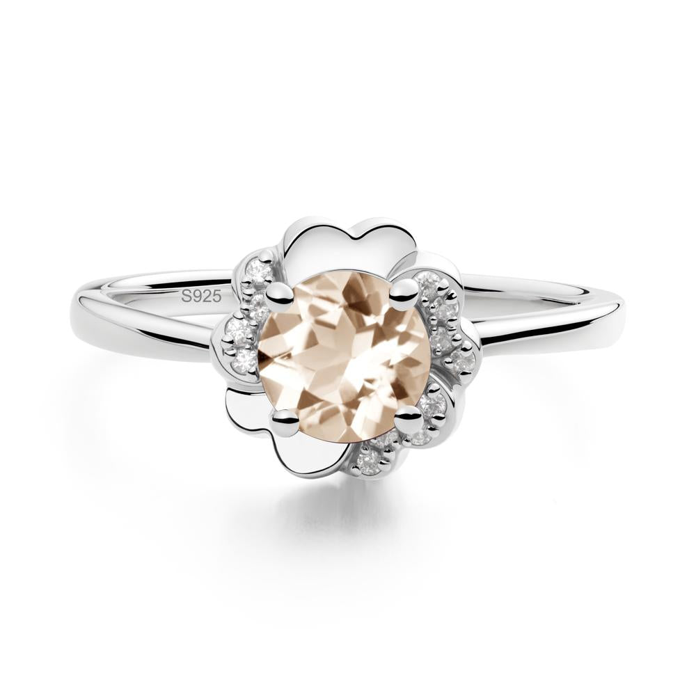 Round Morganite Floral Engagement Ring - LUO Jewelry #metal_sterling silver