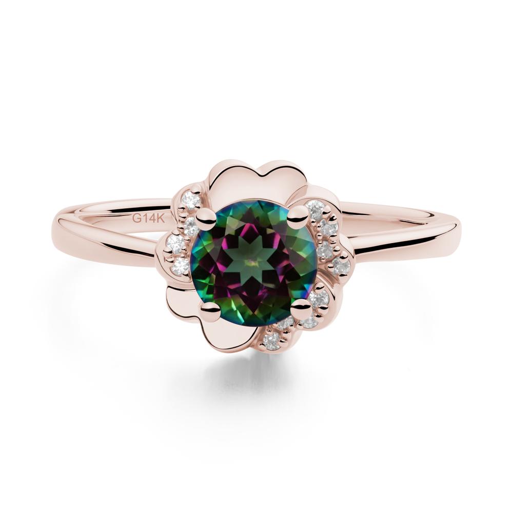 Round Mystic Topaz Floral Engagement Ring - LUO Jewelry #metal_14k rose gold