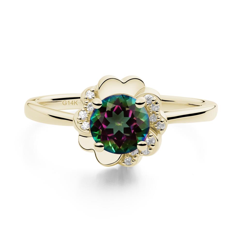 Round Mystic Topaz Floral Engagement Ring - LUO Jewelry #metal_14k yellow gold