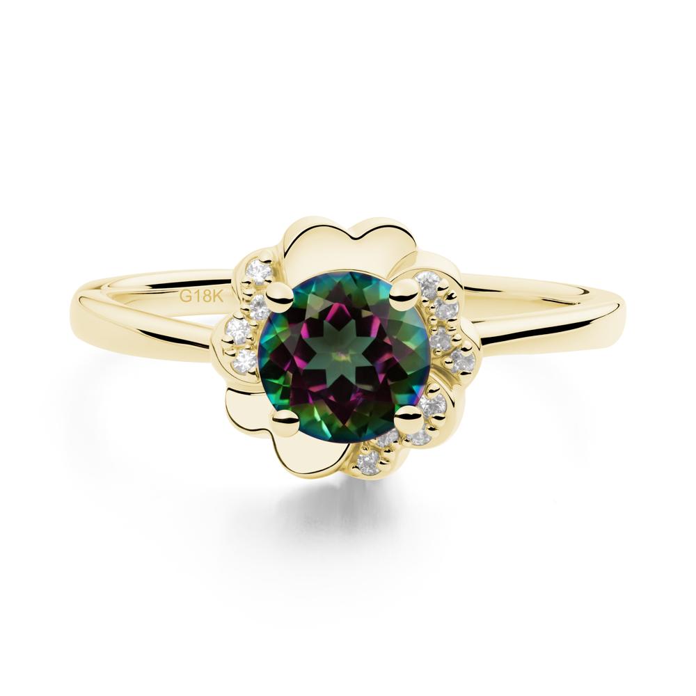 Round Mystic Topaz Floral Engagement Ring - LUO Jewelry #metal_18k yellow gold