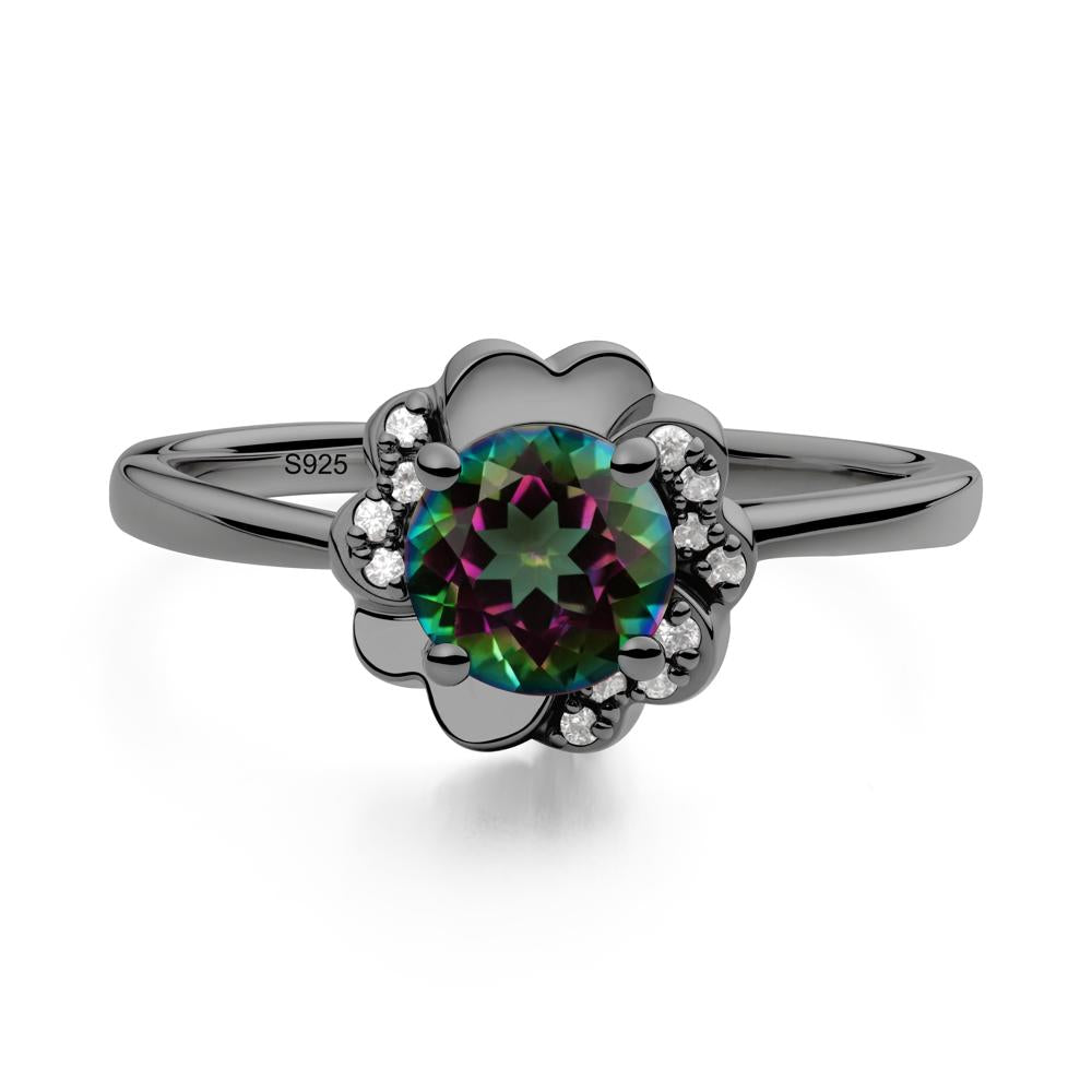 Round Mystic Topaz Floral Engagement Ring - LUO Jewelry #metal_black finish sterling silver