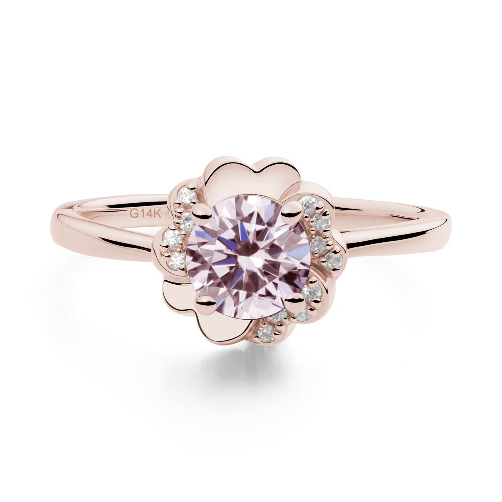 Round Pink Cubic Zirconia Floral Engagement Ring - LUO Jewelry #metal_14k rose gold