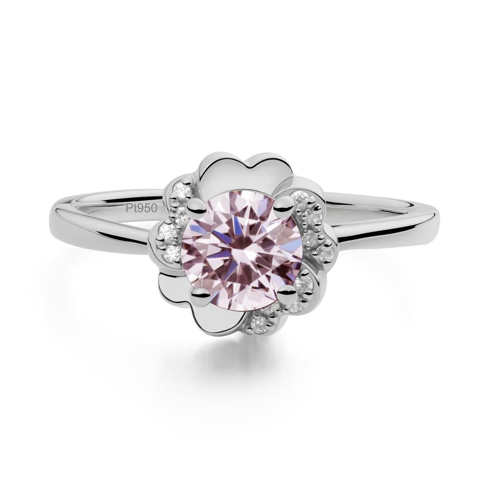 Round Pink Cubic Zirconia Floral Engagement Ring - LUO Jewelry #metal_platinum