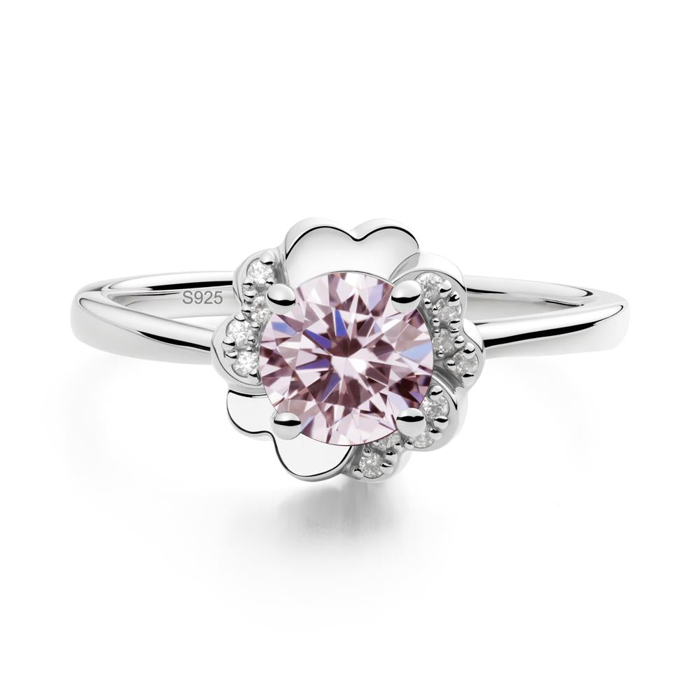 Round Pink Cubic Zirconia Floral Engagement Ring - LUO Jewelry #metal_sterling silver