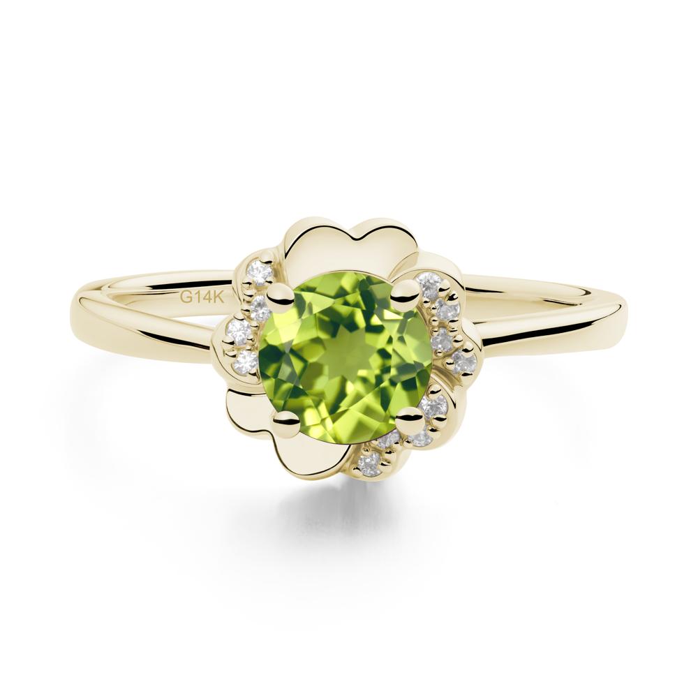 Round Peridot Floral Engagement Ring - LUO Jewelry #metal_14k yellow gold