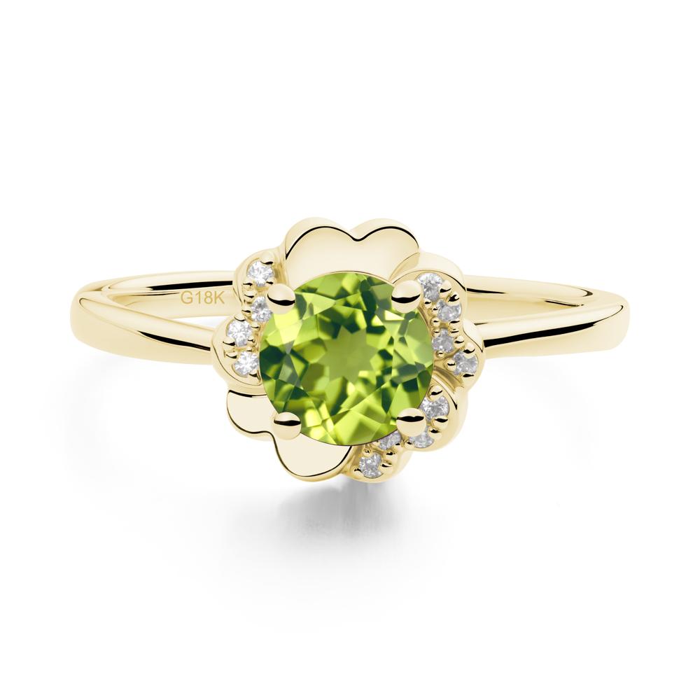Round Peridot Floral Engagement Ring - LUO Jewelry #metal_18k yellow gold