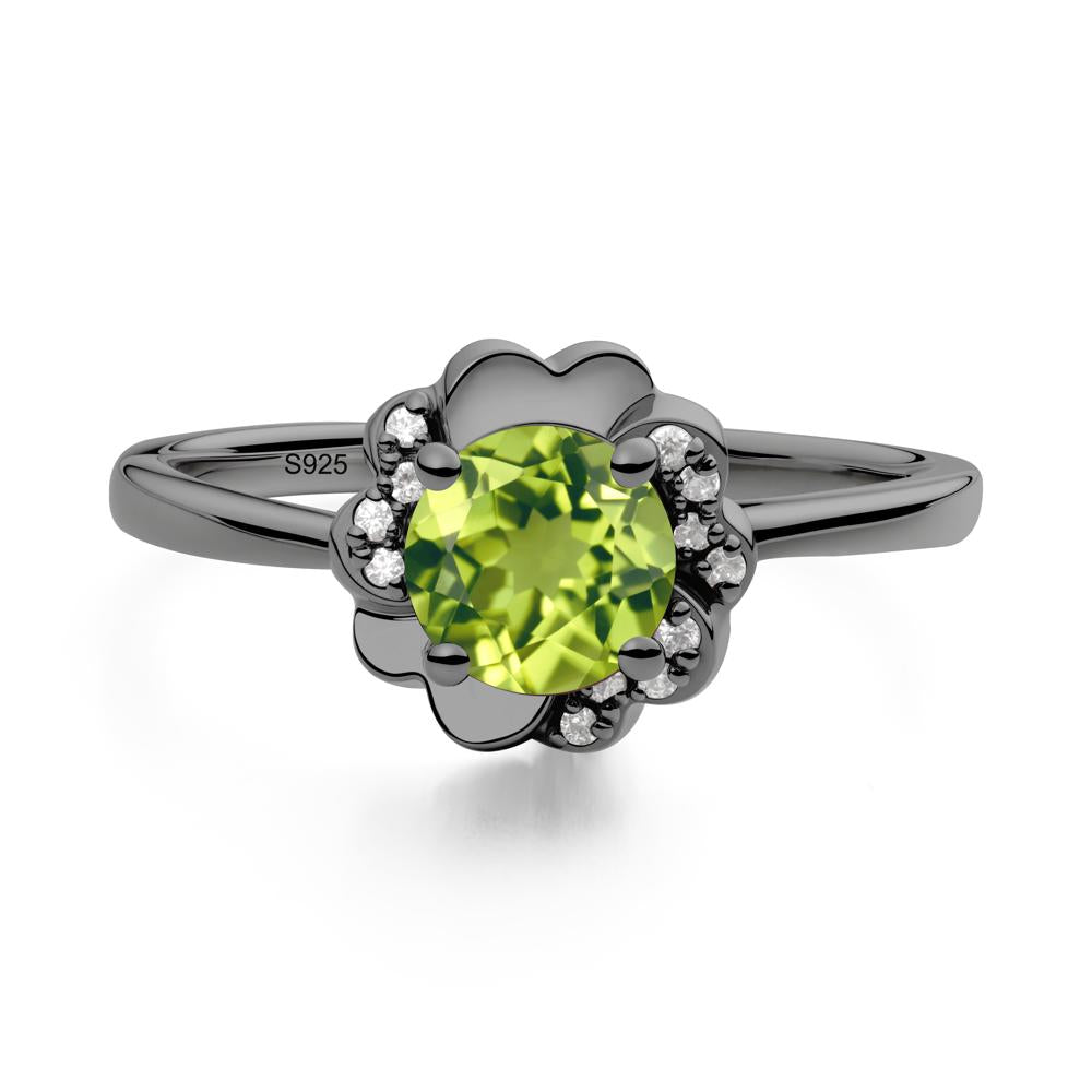 Round Peridot Floral Engagement Ring - LUO Jewelry #metal_black finish sterling silver