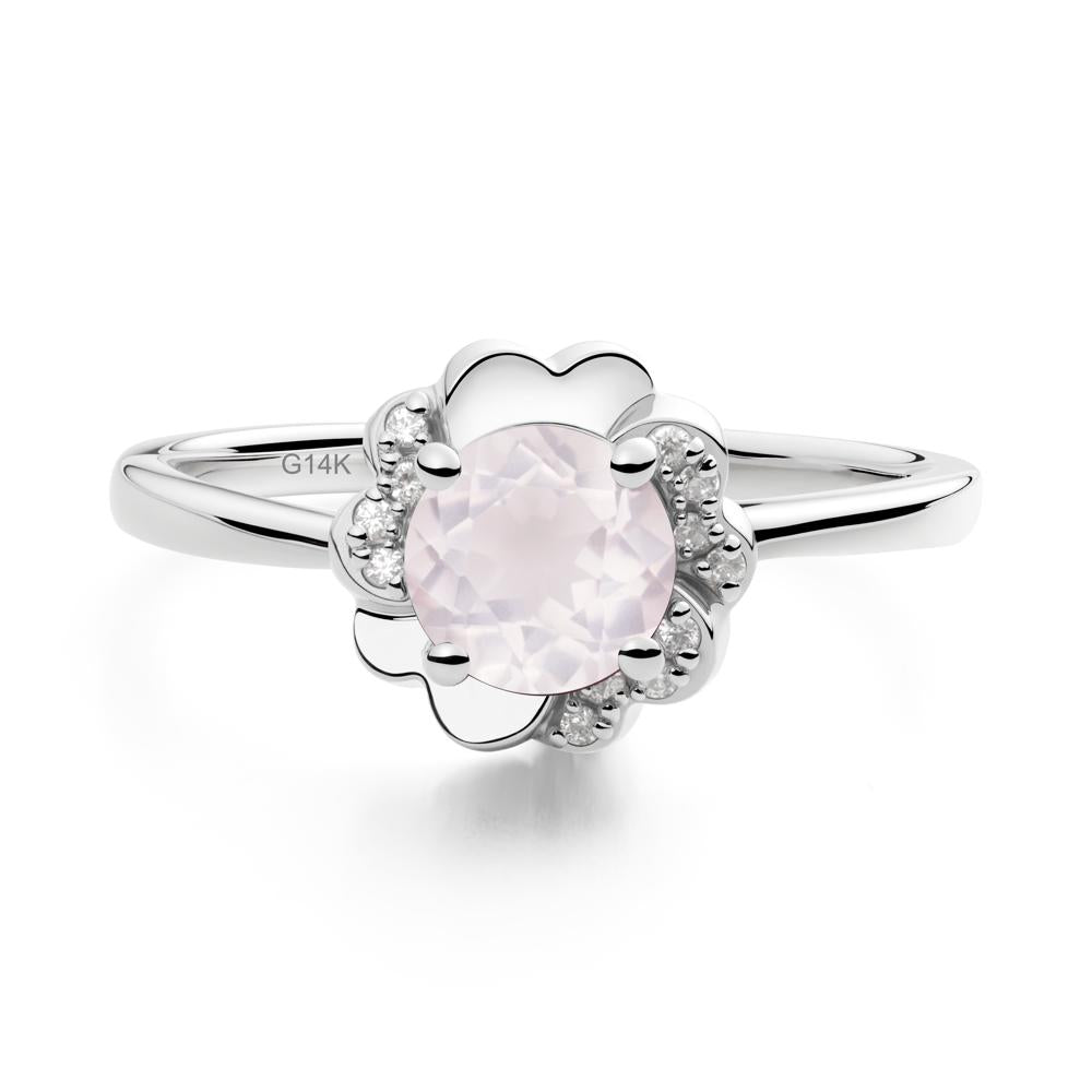 Round Rose Quartz Floral Engagement Ring - LUO Jewelry #metal_14k white gold