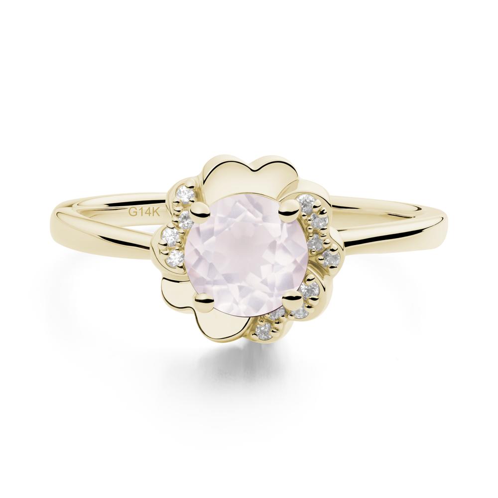 Round Rose Quartz Floral Engagement Ring - LUO Jewelry #metal_14k yellow gold