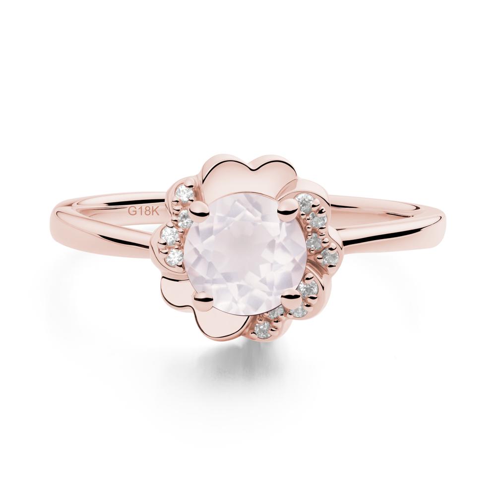 Round Rose Quartz Floral Engagement Ring - LUO Jewelry #metal_18k rose gold