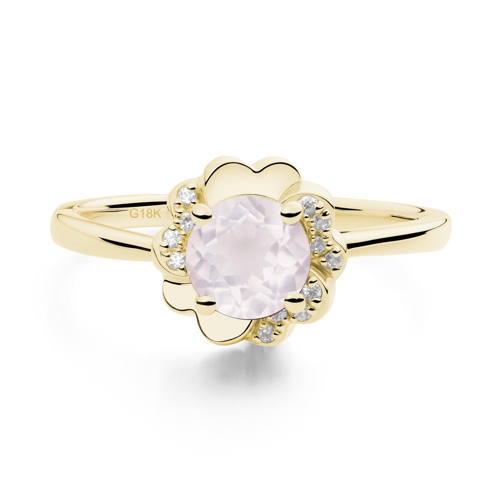 Round Rose Quartz Floral Engagement Ring - LUO Jewelry #metal_18k yellow gold