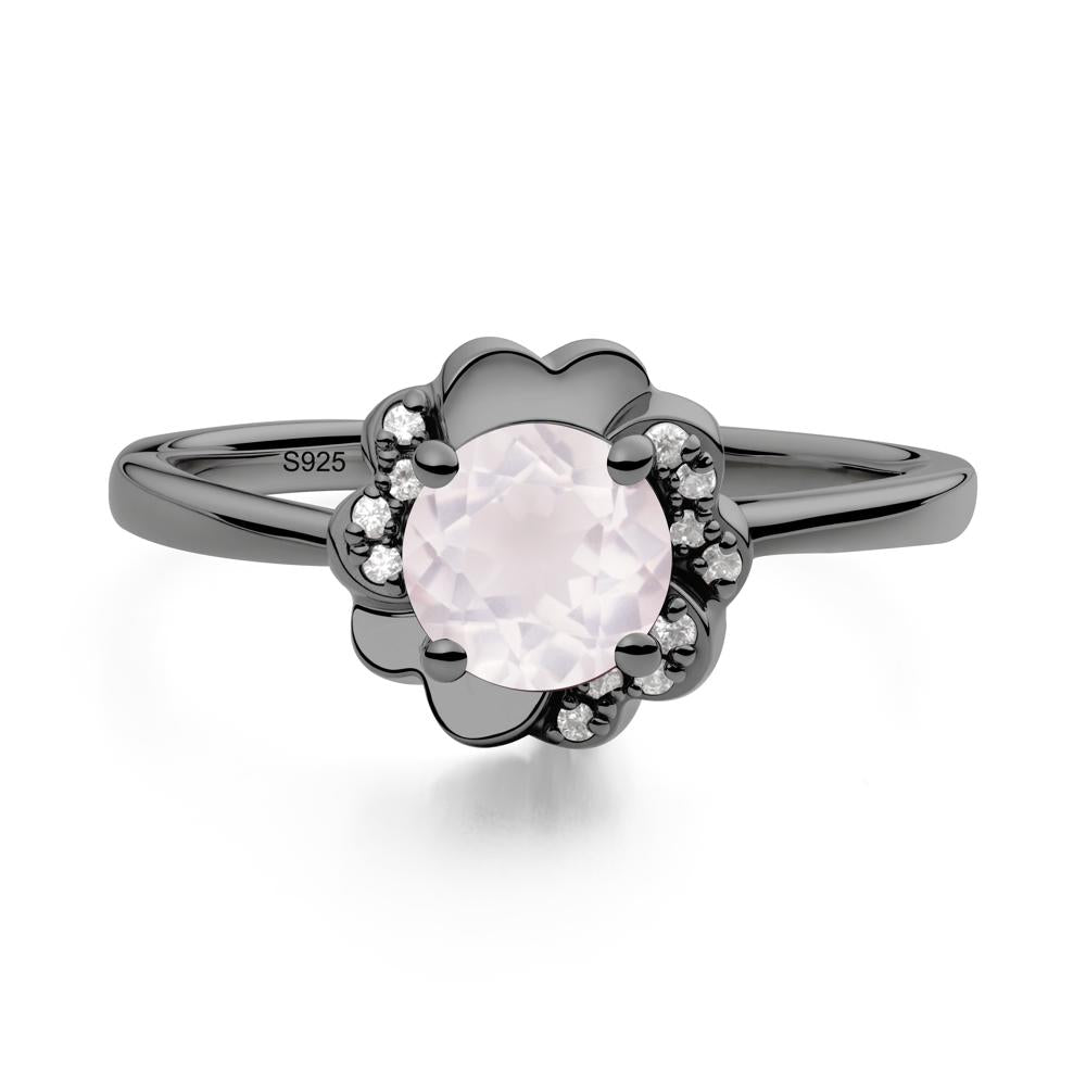 Round Rose Quartz Floral Engagement Ring - LUO Jewelry #metal_black finish sterling silver