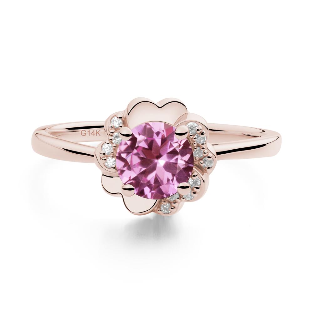 Round Pink Sapphire Floral Engagement Ring - LUO Jewelry #metal_14k rose gold