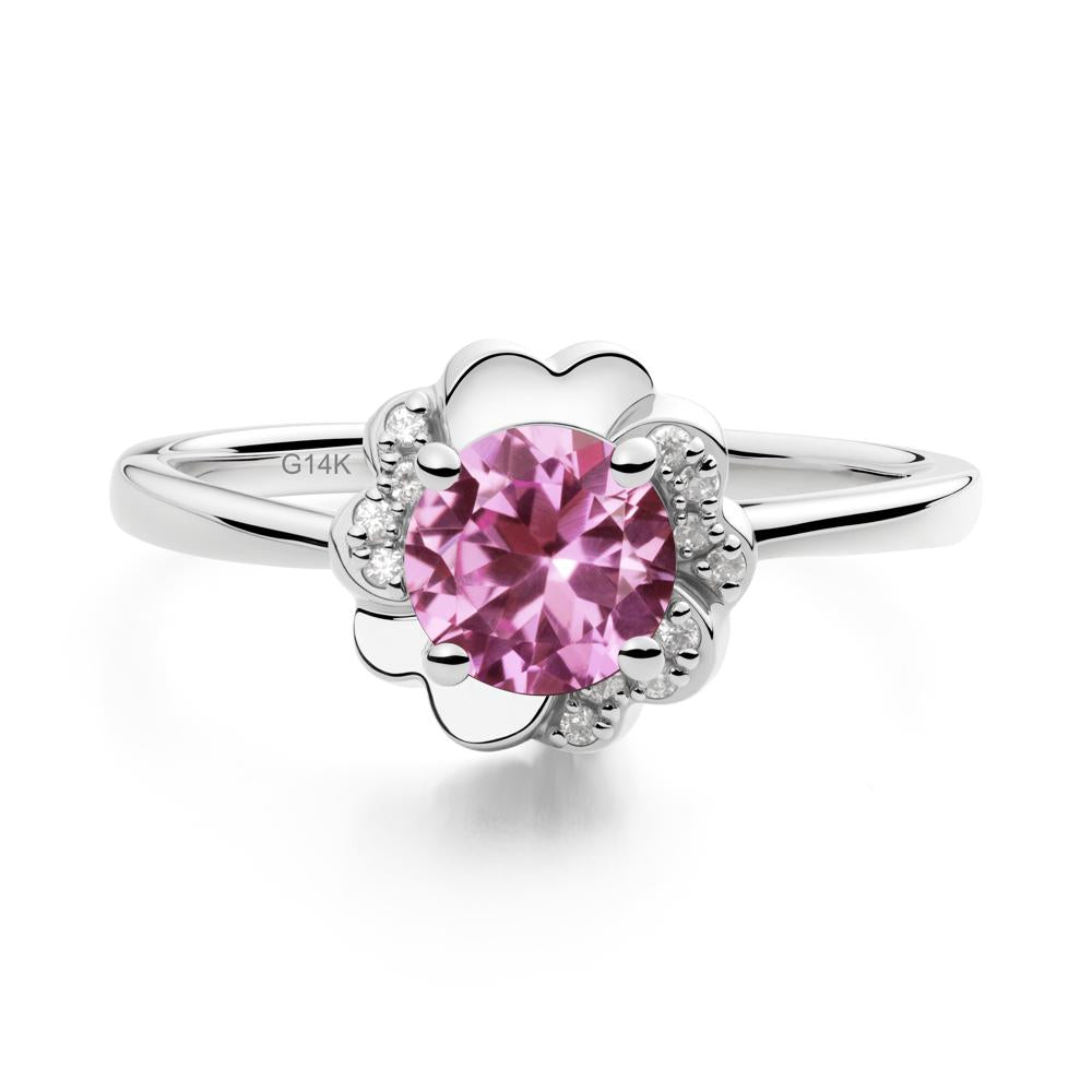 Round Pink Sapphire Floral Engagement Ring - LUO Jewelry #metal_14k white gold