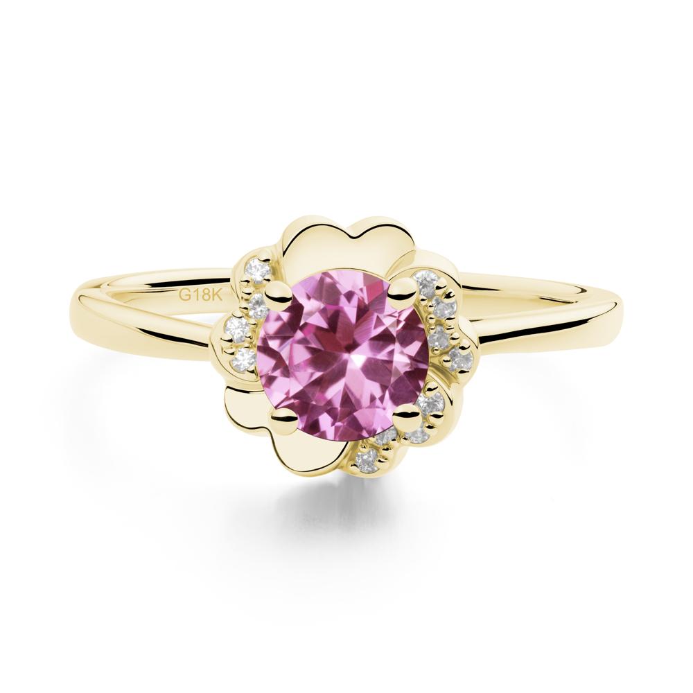 Round Pink Sapphire Floral Engagement Ring - LUO Jewelry #metal_18k yellow gold