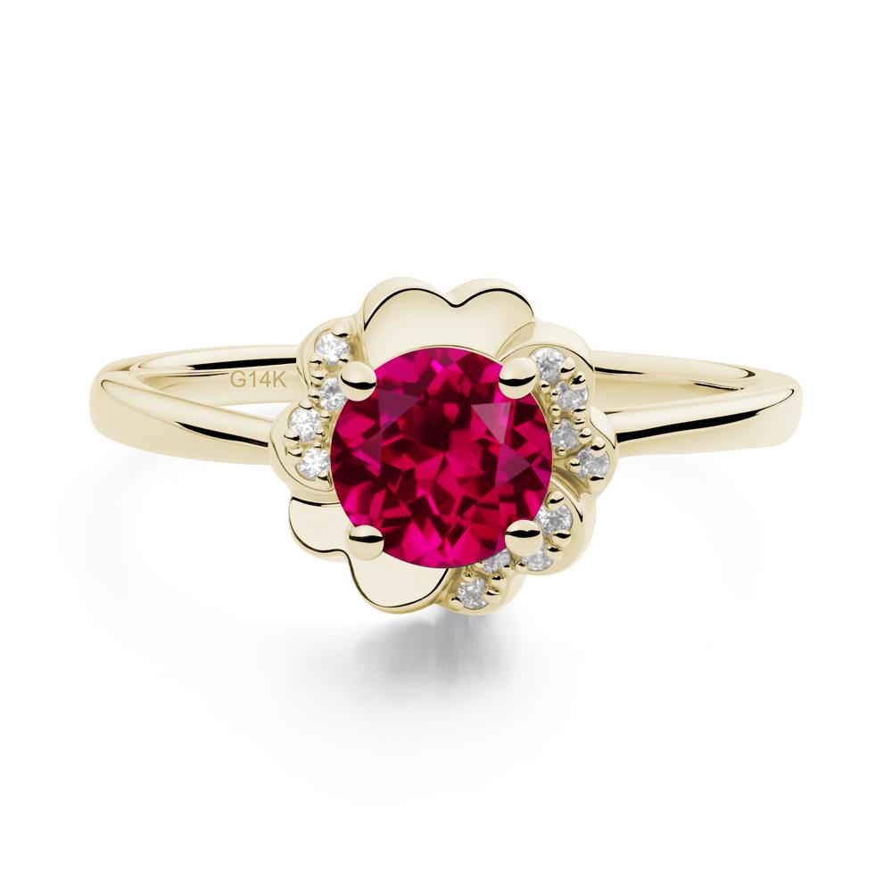 Round Ruby Floral Engagement Ring - LUO Jewelry #metal_14k yellow gold