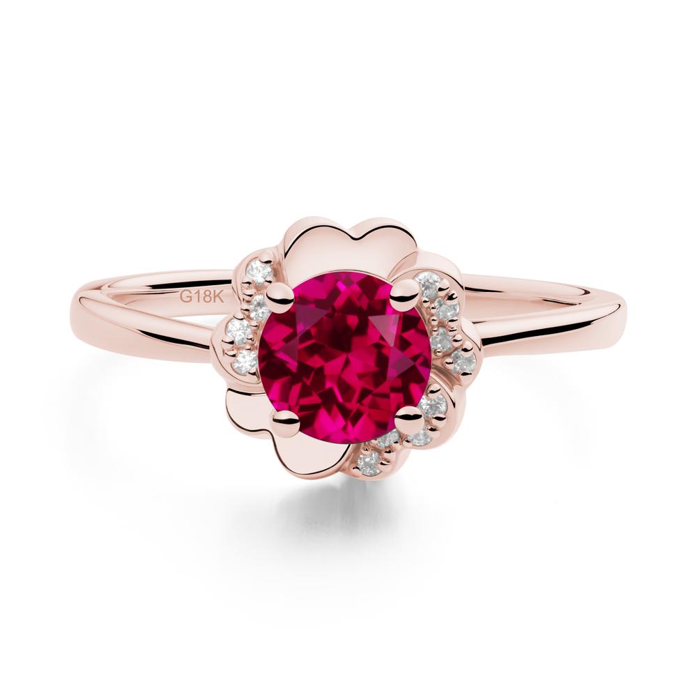 Round Ruby Floral Engagement Ring - LUO Jewelry #metal_18k rose gold