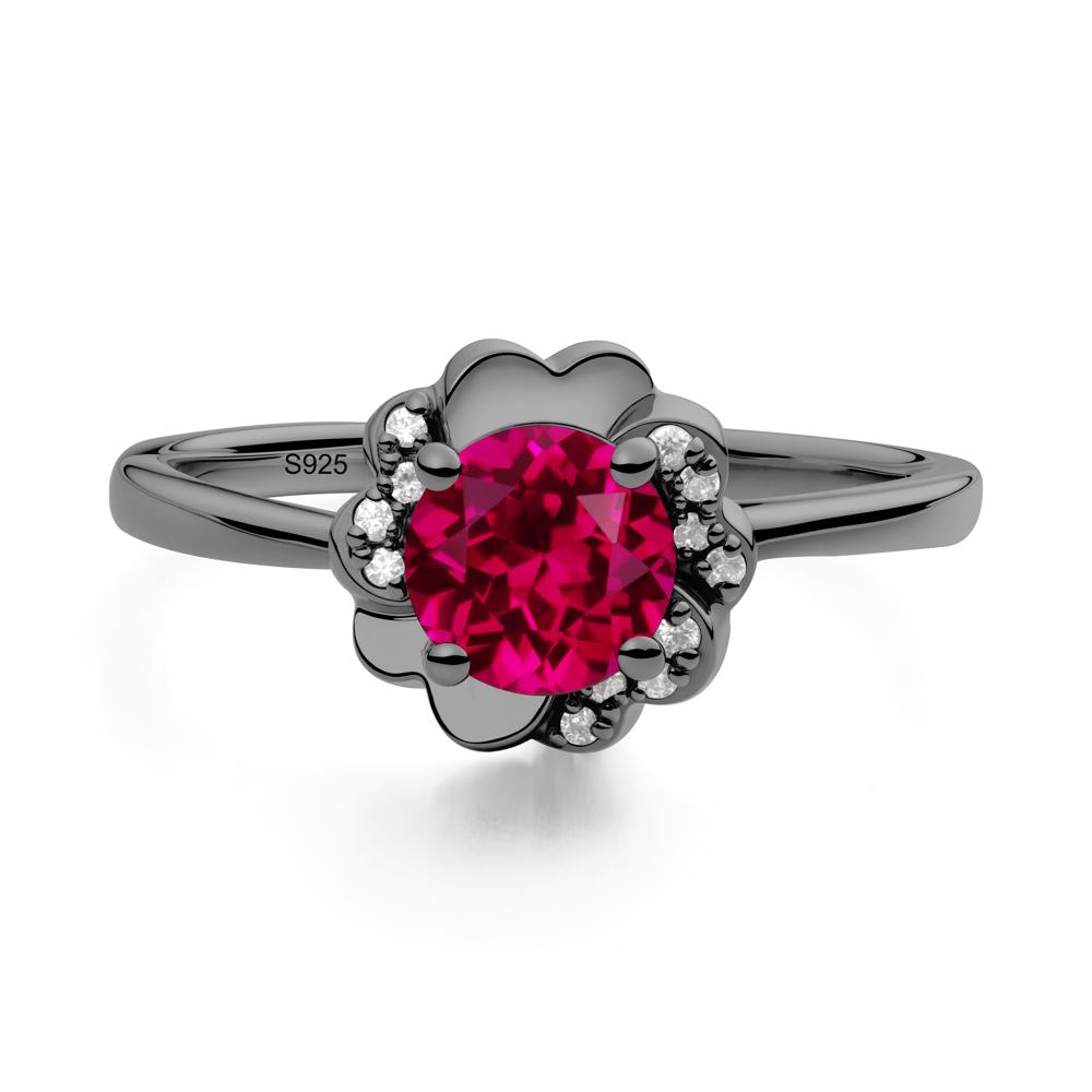 Round Ruby Floral Engagement Ring - LUO Jewelry #metal_black finish sterling silver