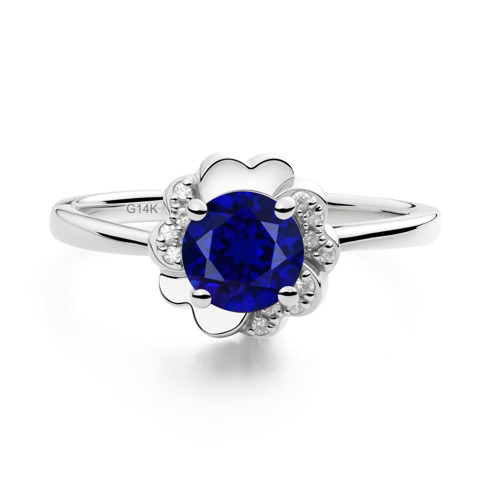 Round Sapphire Floral Engagement Ring - LUO Jewelry #metal_14k white gold