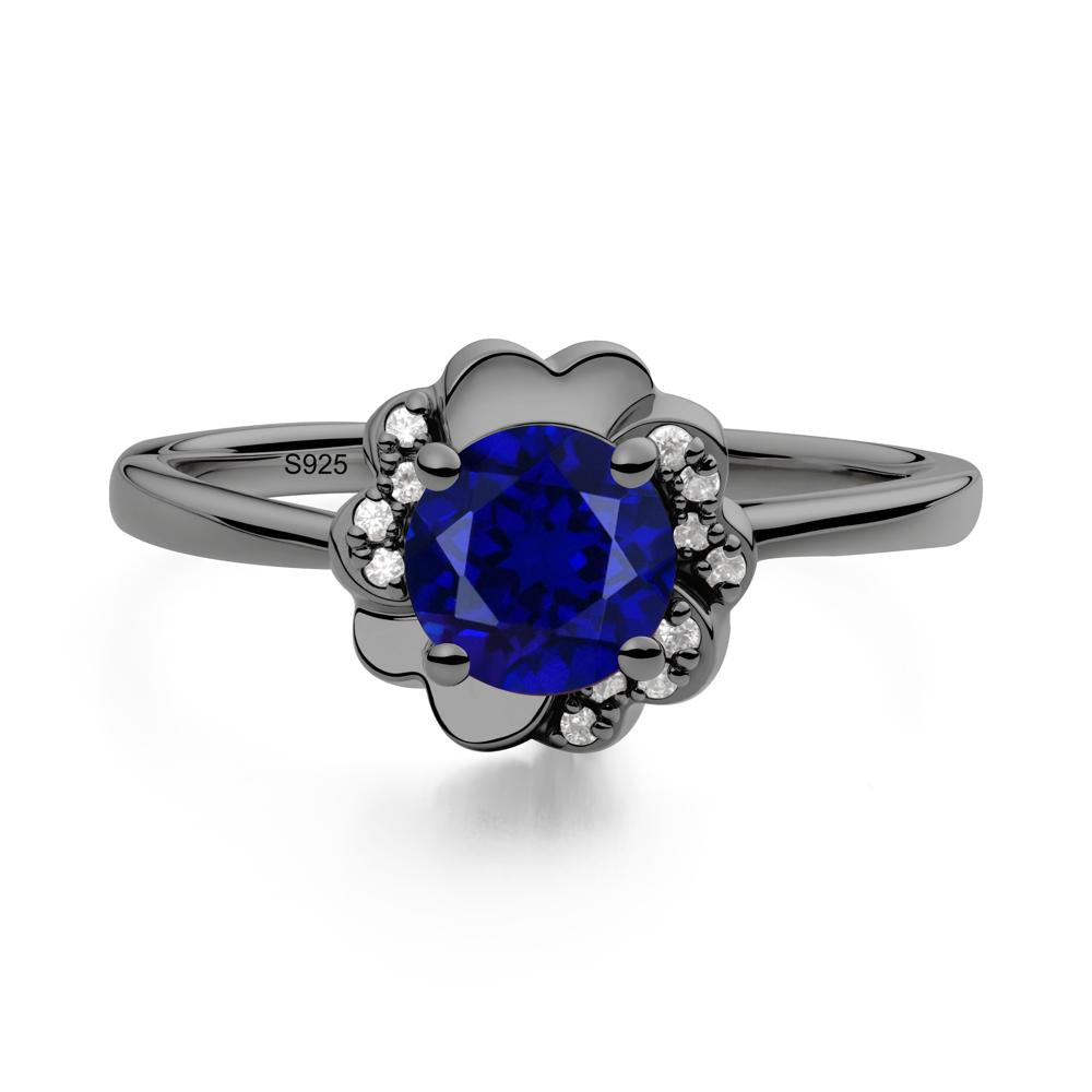 Round Sapphire Floral Engagement Ring - LUO Jewelry #metal_black finish sterling silver