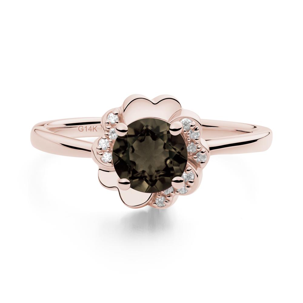 Round Smoky Quartz Floral Engagement Ring - LUO Jewelry #metal_14k rose gold