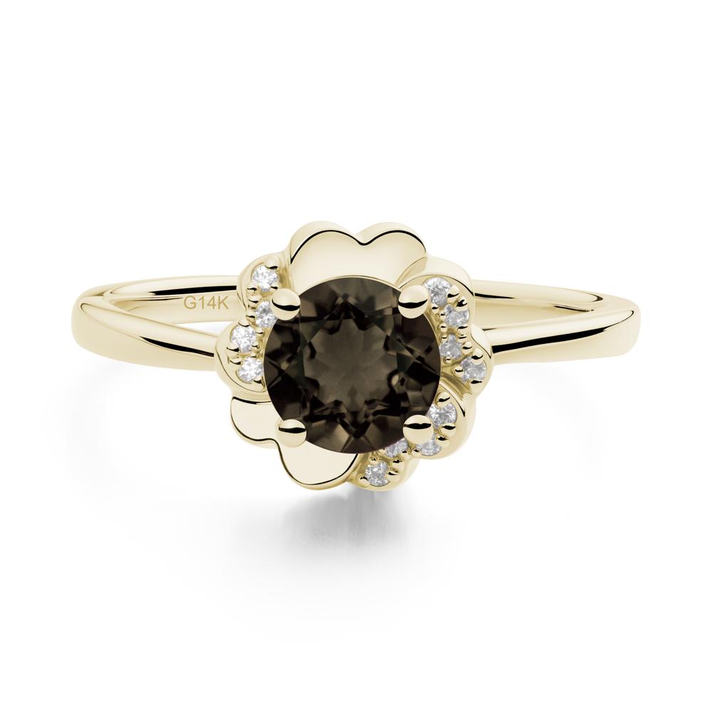 Round Smoky Quartz Floral Engagement Ring - LUO Jewelry #metal_14k yellow gold