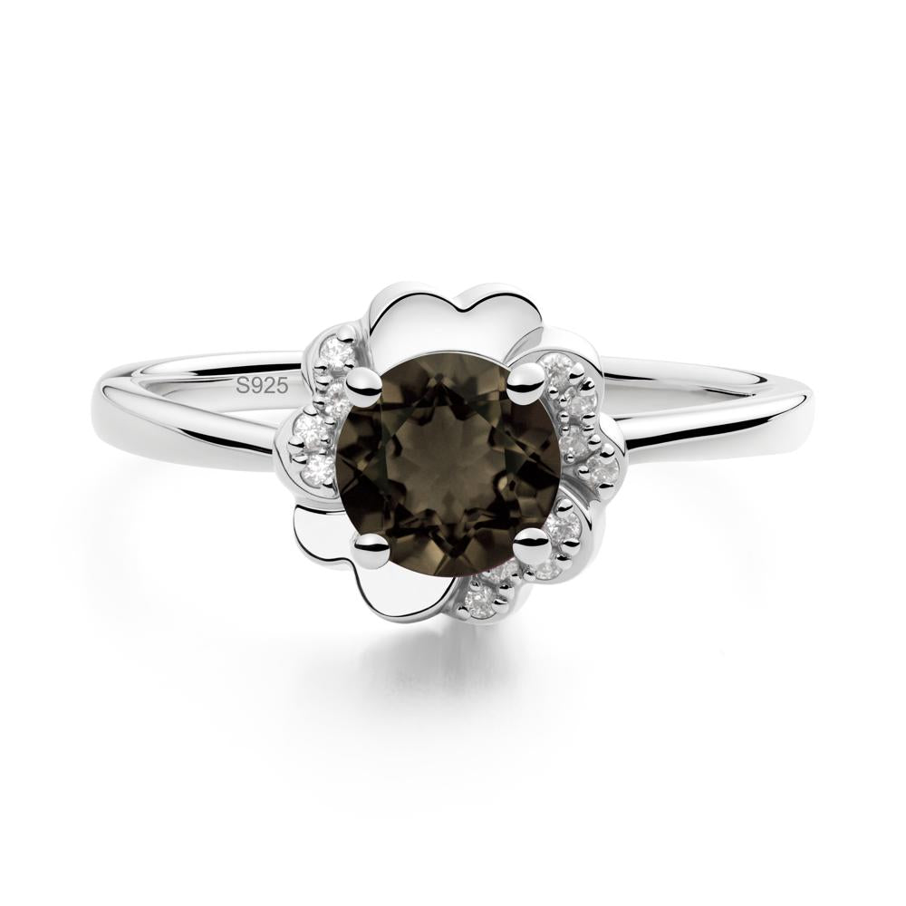 Round Smoky Quartz Floral Engagement Ring - LUO Jewelry #metal_sterling silver