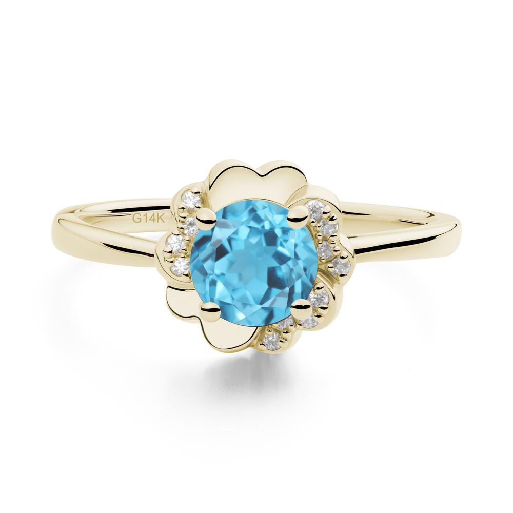 Round Swiss Blue Topaz Floral Engagement Ring - LUO Jewelry #metal_14k yellow gold