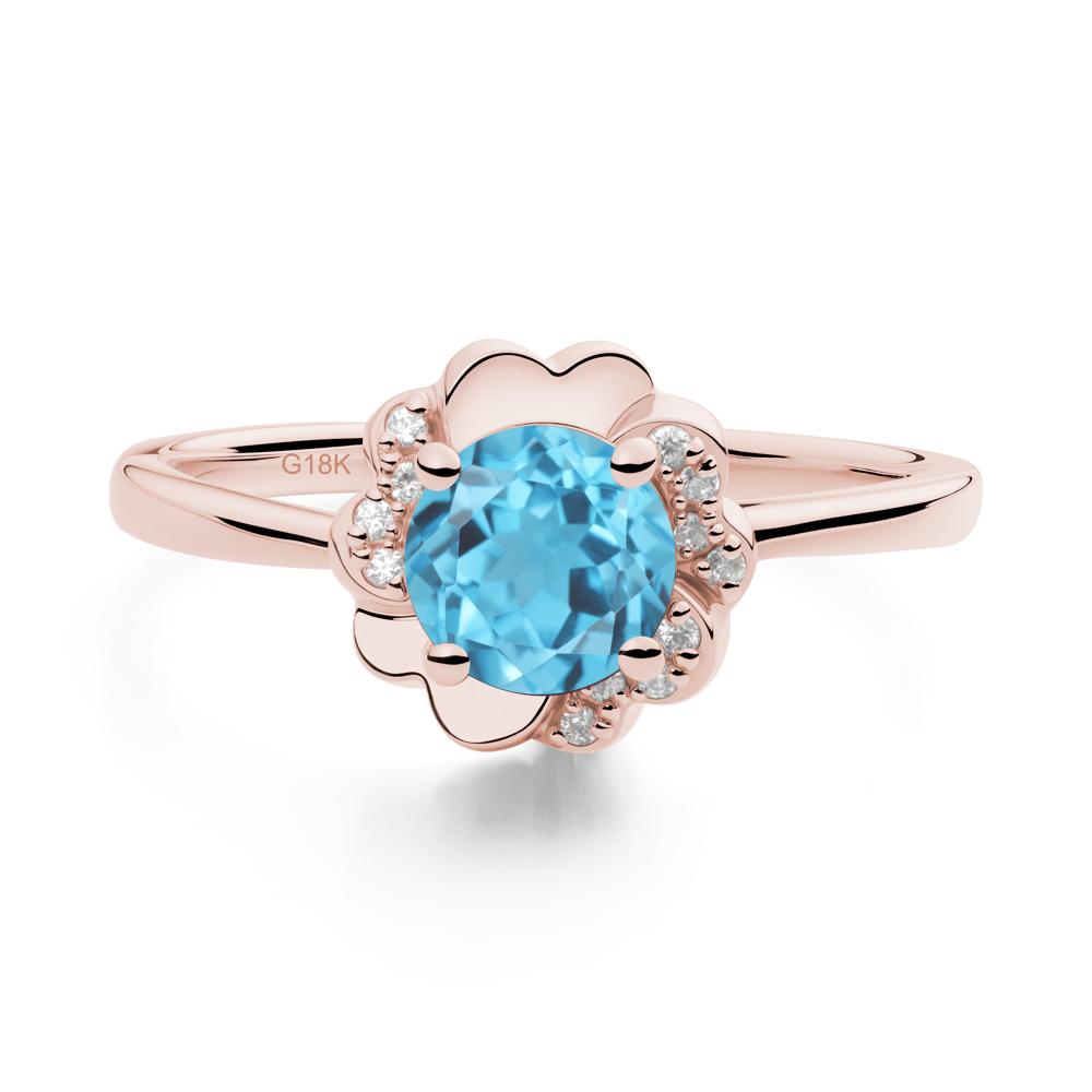 Round Swiss Blue Topaz Floral Engagement Ring - LUO Jewelry #metal_18k rose gold