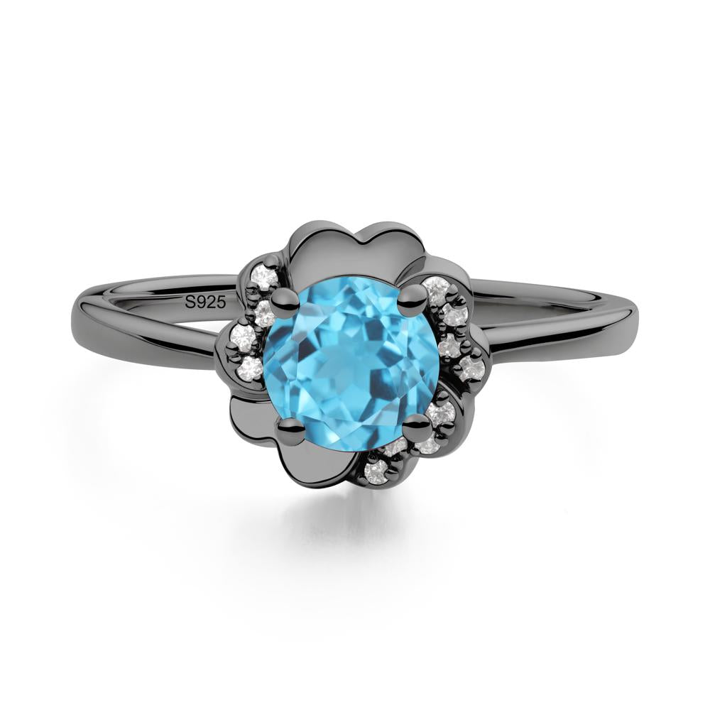 Round Swiss Blue Topaz Floral Engagement Ring - LUO Jewelry #metal_black finish sterling silver