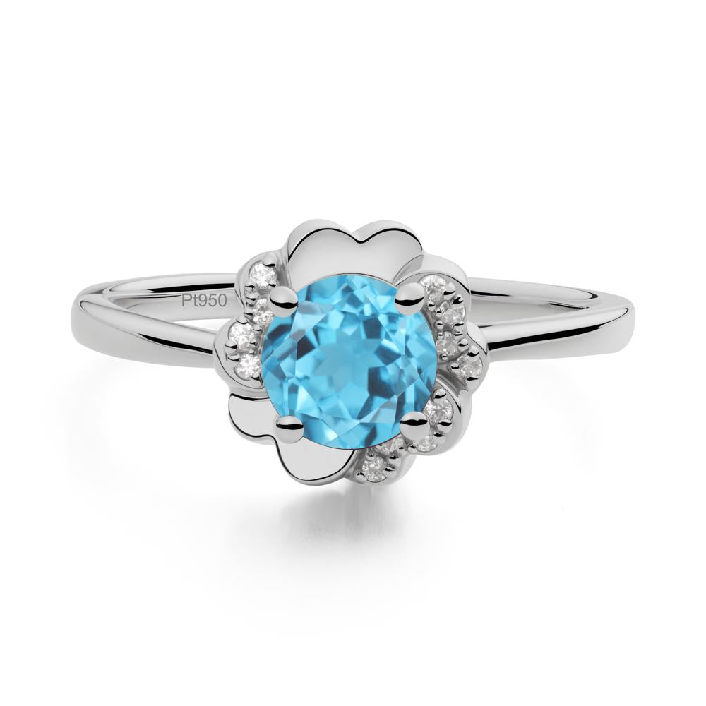 Round Swiss Blue Topaz Floral Engagement Ring - LUO Jewelry #metal_platinum