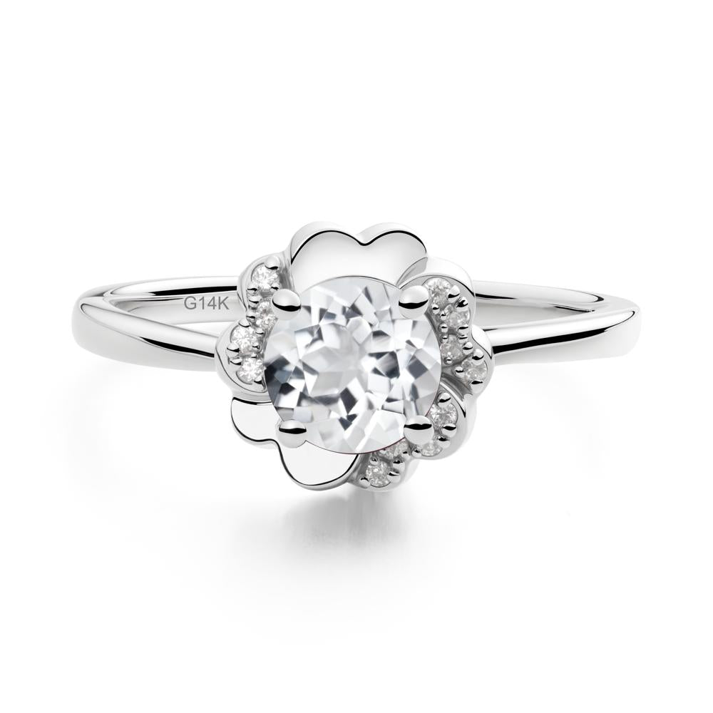 Round White Topaz Floral Engagement Ring - LUO Jewelry #metal_14k white gold
