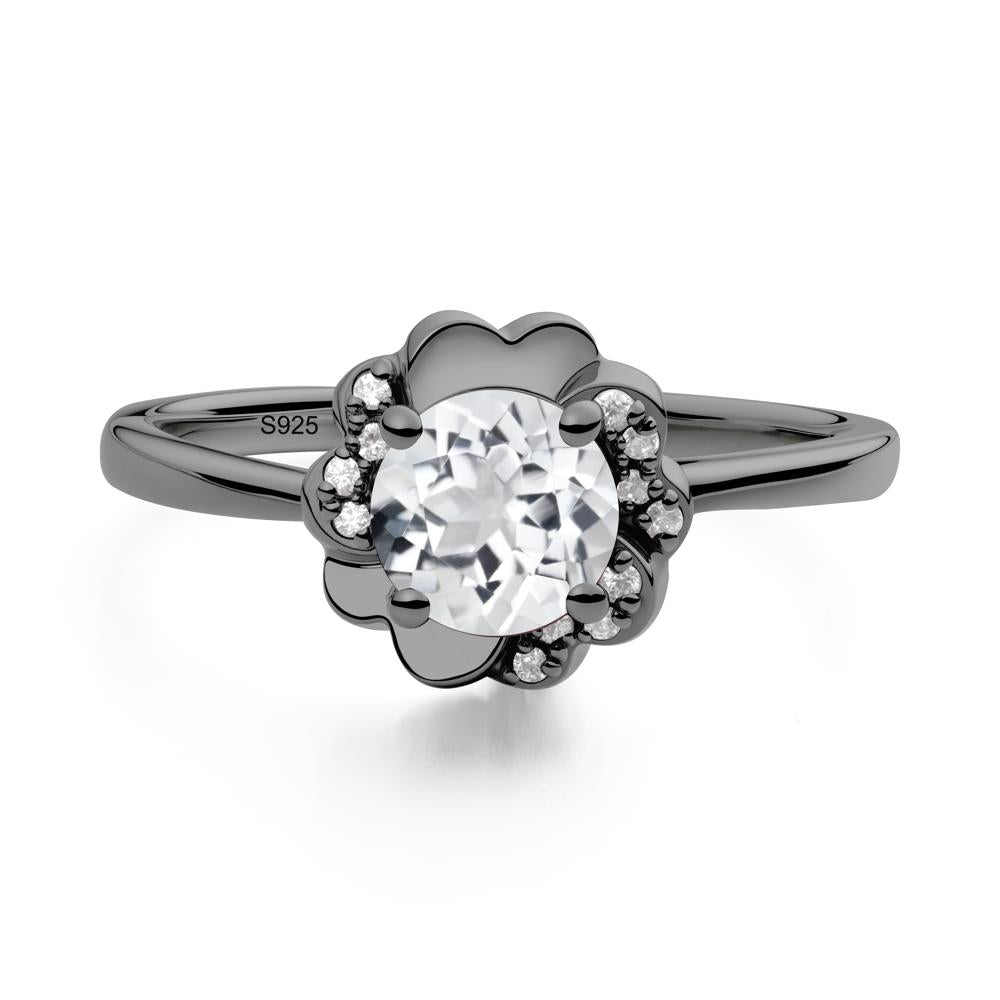 Round White Topaz Floral Engagement Ring - LUO Jewelry #metal_black finish sterling silver