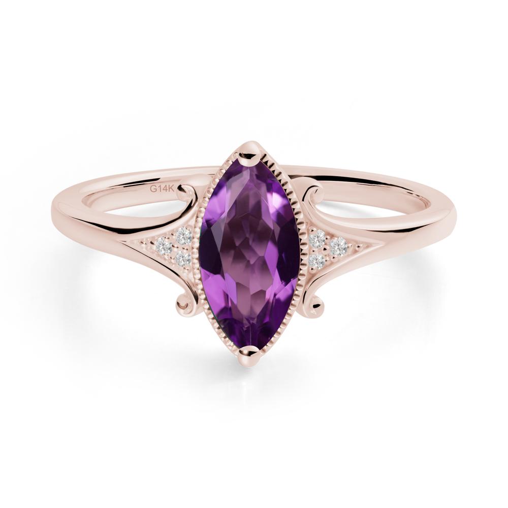 Marquise Amethyst Milgrain Halo Ring - LUO Jewelry #metal_14k rose gold
