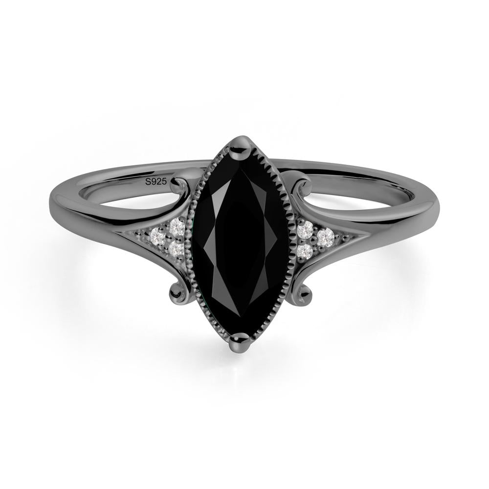 Marquise Black Spinel Milgrain Halo Ring - LUO Jewelry #metal_black finish sterling silver