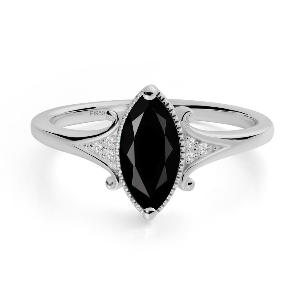 Marquise Black Spinel Milgrain Halo Ring - LUO Jewelry #metal_platinum