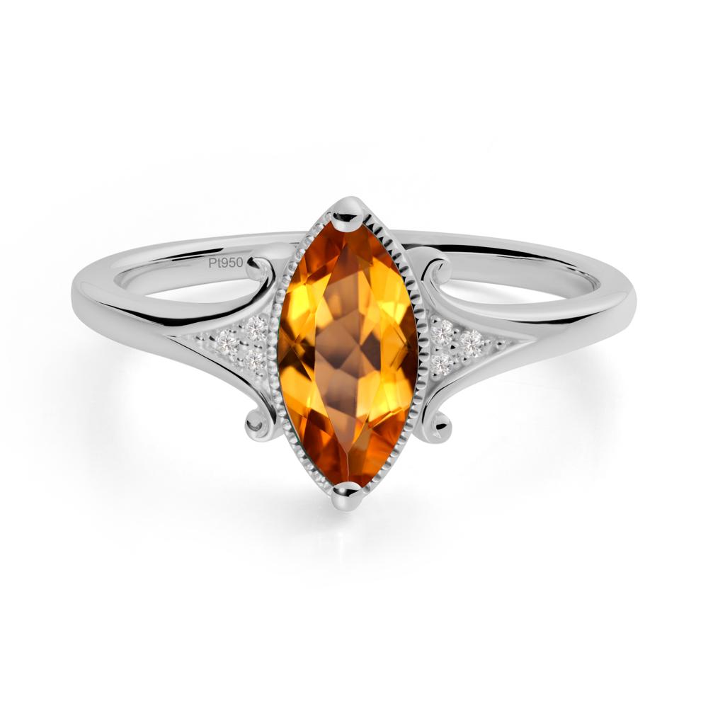 Scrollwork Marquise Citrine Ring - LUO Jewelry #metal_platinum