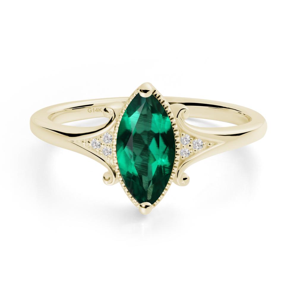 Marquise Emerald Ring with Milgrain Halo - LUO Jewelry #metal_14k yellow gold