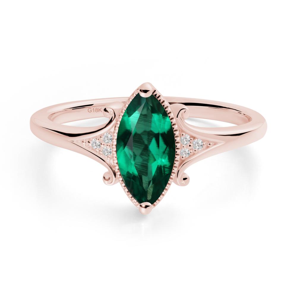Marquise Emerald Ring with Milgrain Halo - LUO Jewelry #metal_18k rose gold