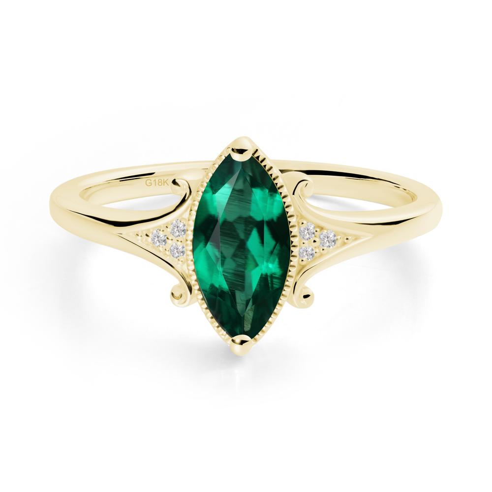 Marquise Emerald Ring with Milgrain Halo - LUO Jewelry #metal_18k yellow gold