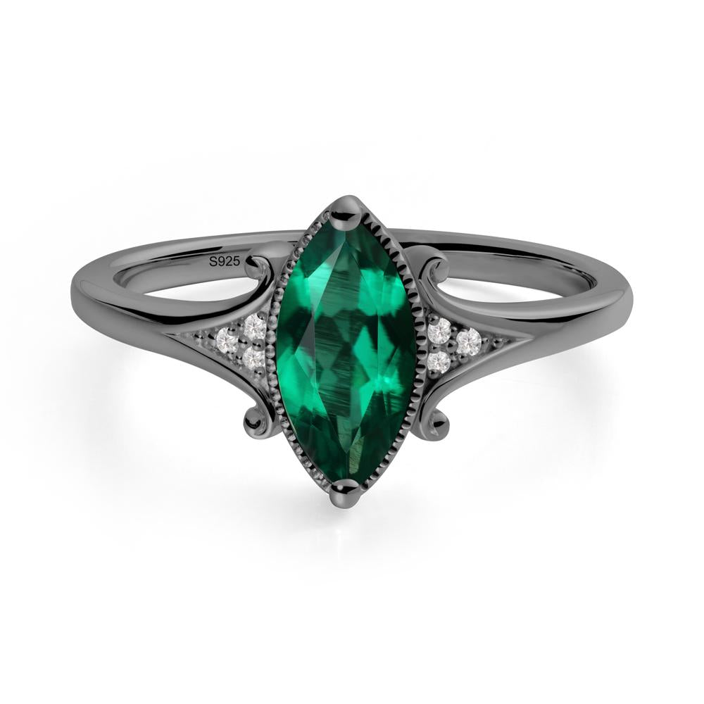 Marquise Emerald Ring with Milgrain Halo - LUO Jewelry #metal_black finish sterling silver