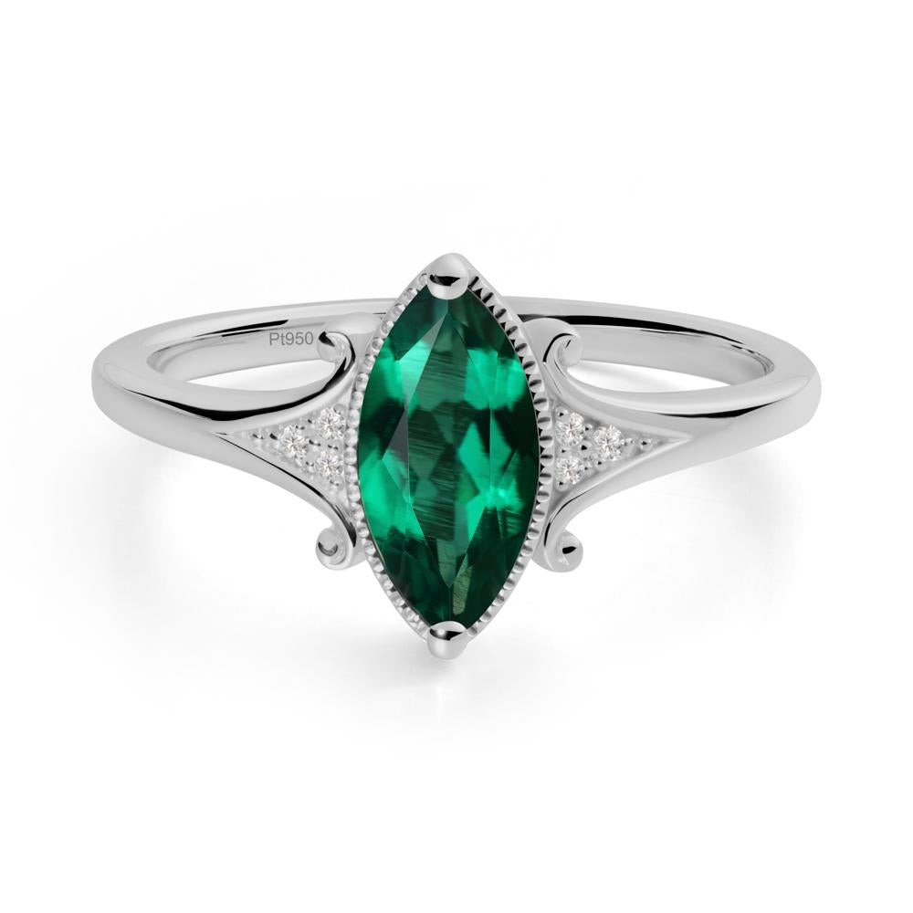 Marquise Emerald Ring with Milgrain Halo - LUO Jewelry #metal_platinum