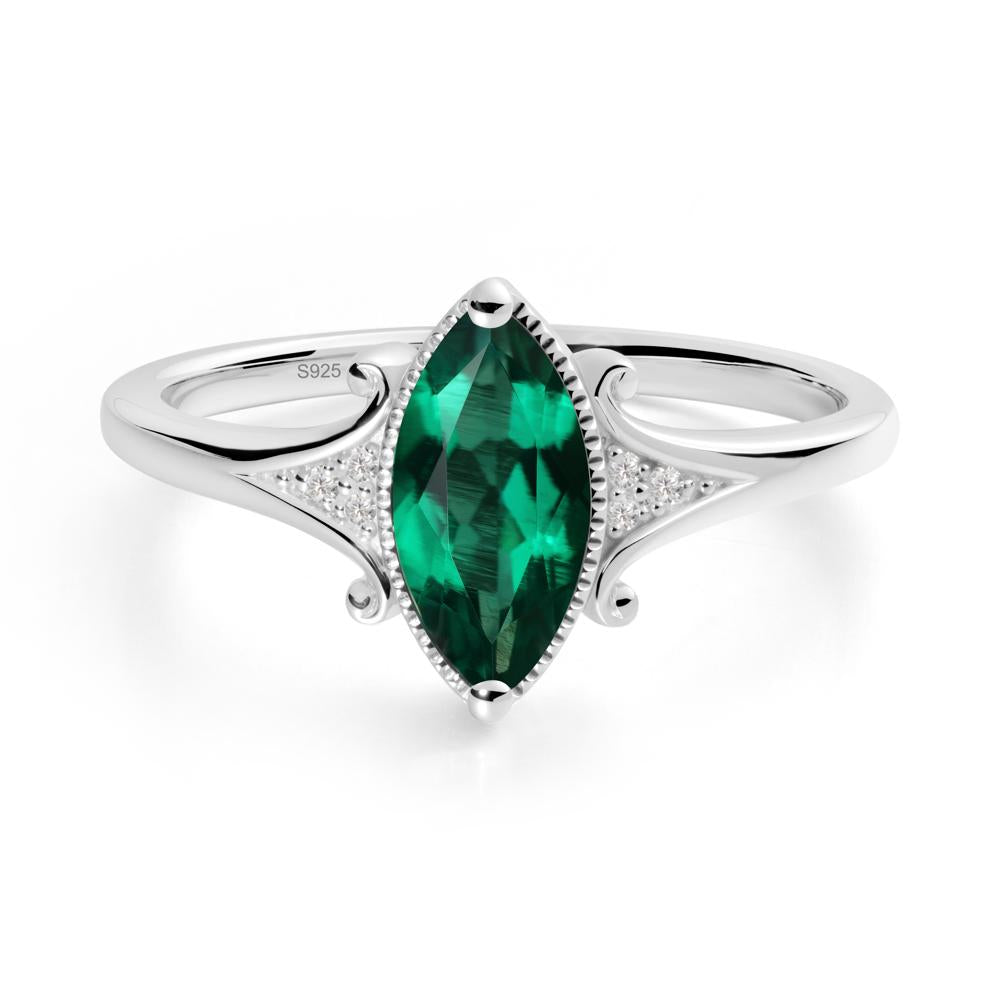 Marquise Emerald Ring with Milgrain Halo - LUO Jewelry #metal_sterling silver
