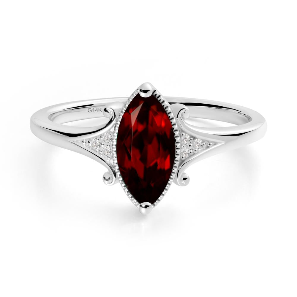Marquise Garnet Ring with Milgrain Halo - LUO Jewelry #metal_14k white gold