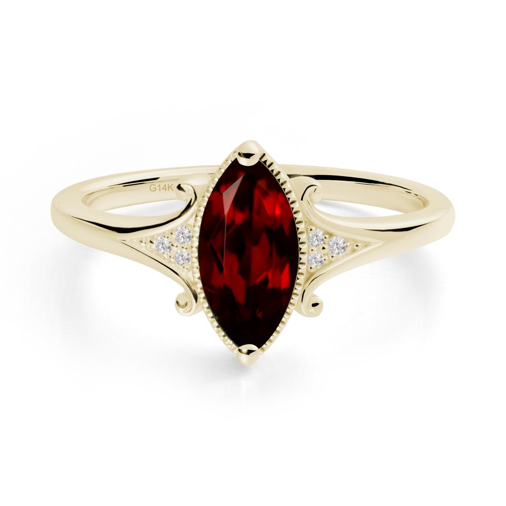 Marquise Garnet Ring with Milgrain Halo - LUO Jewelry #metal_14k yellow gold