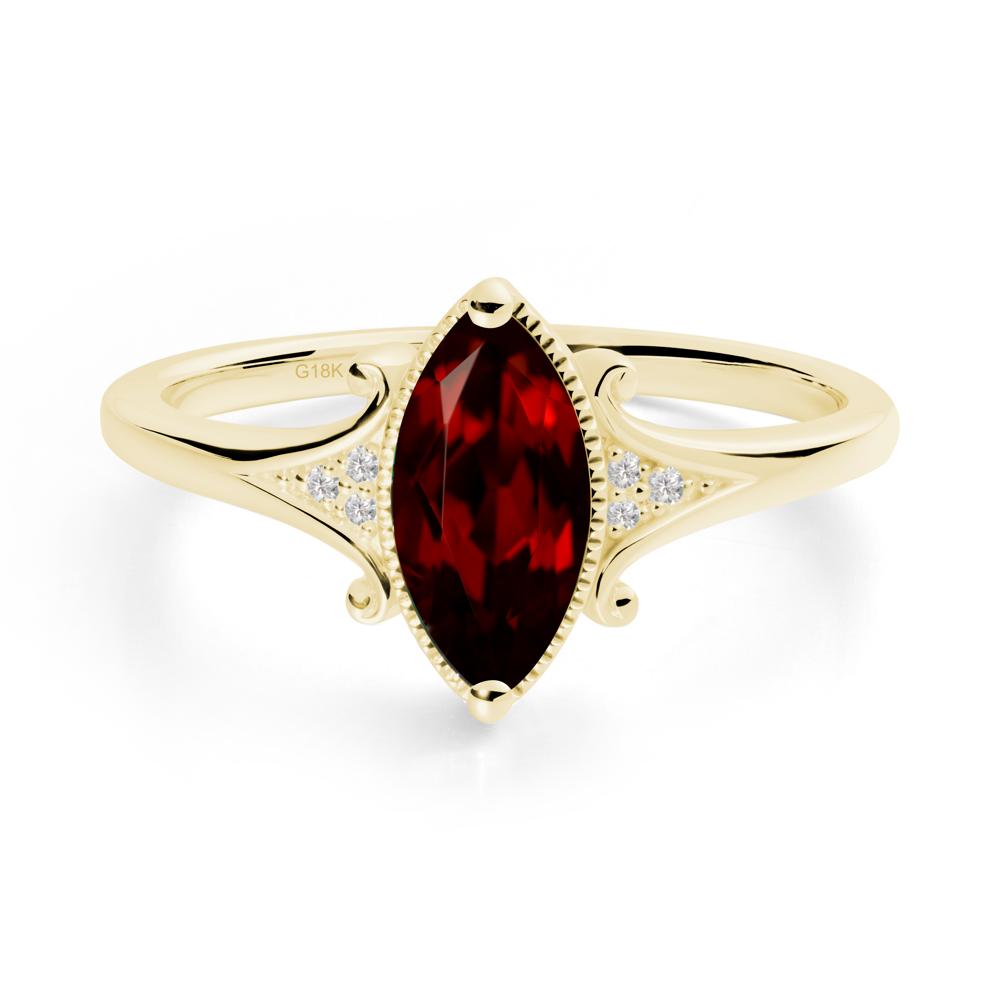 Marquise Garnet Ring with Milgrain Halo - LUO Jewelry #metal_18k yellow gold