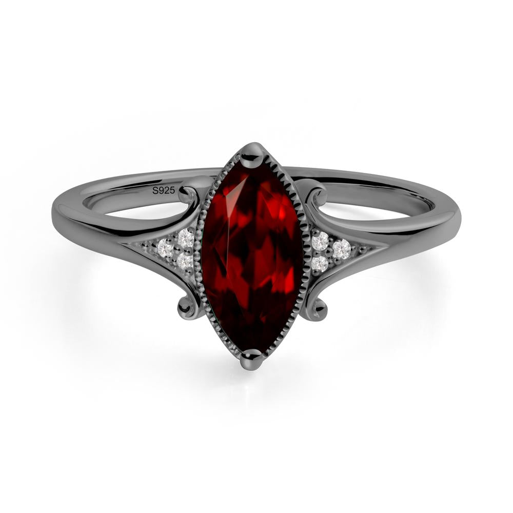 Marquise Garnet Ring with Milgrain Halo - LUO Jewelry #metal_black finish sterling silver
