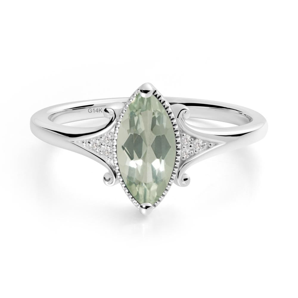 Marquise Green Amethyst Milgrain Halo Ring - LUO Jewelry #metal_14k white gold