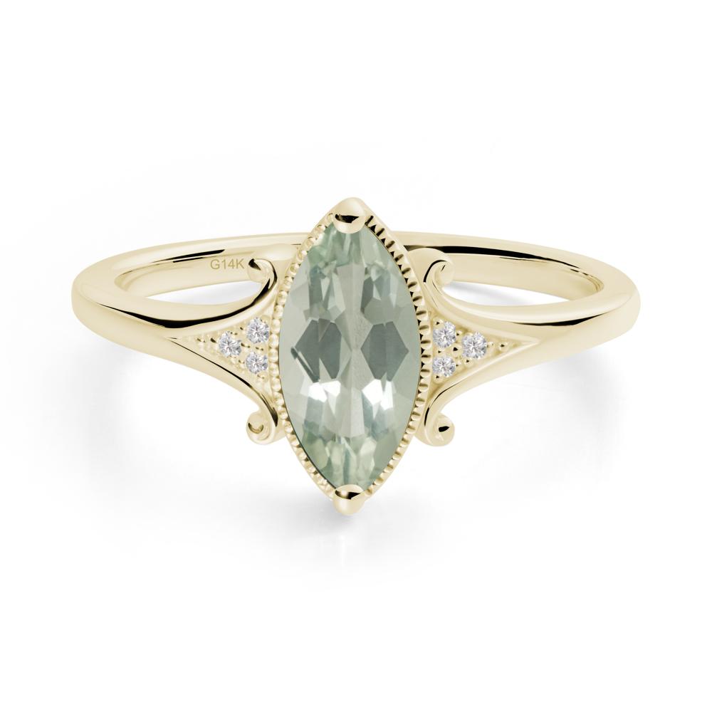 Marquise Green Amethyst Milgrain Halo Ring - LUO Jewelry #metal_14k yellow gold
